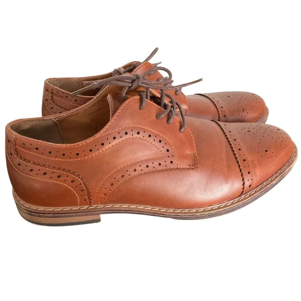 Nunn Bush Mens Comfort Gel Brown Brogue Cap Toe Oxford Dress Shoes 10M
